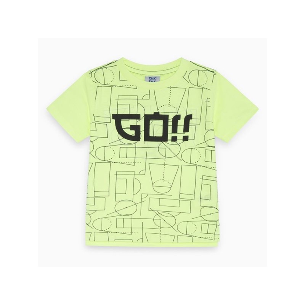 Energetic Green Short Sleeve Tee with Geometric Design